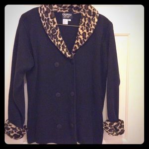 Pronto Gold M black cheetah like fur trim sweater